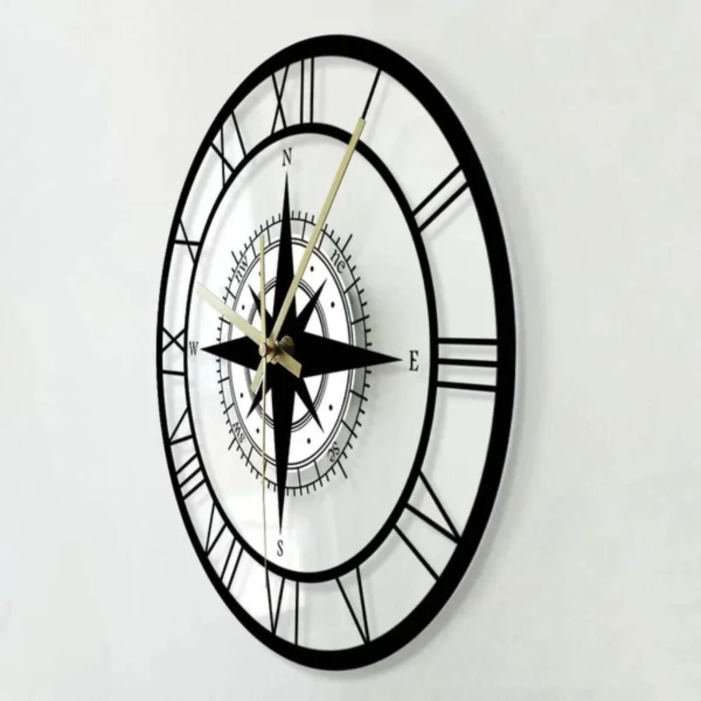 Wandklok Kompas Transparant 30cm Stil Uurwerk Maritiem Design Windstreek Decoratie Woonkamer Keuken Nautisch | Sansoti