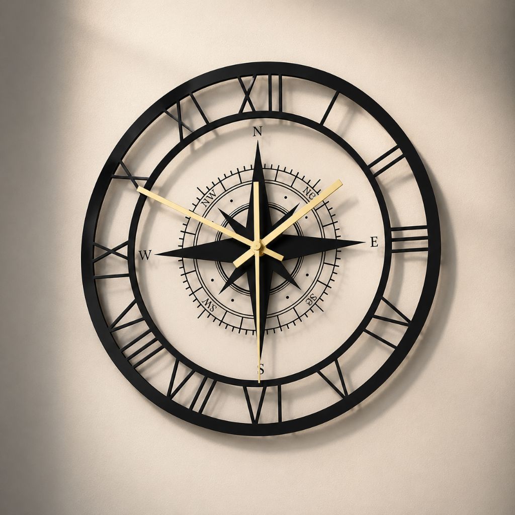 Wandklok Kompas Transparant 30cm Stil Uurwerk Maritiem Design Windstreek Decoratie Woonkamer Keuken Nautisch | Sansoti