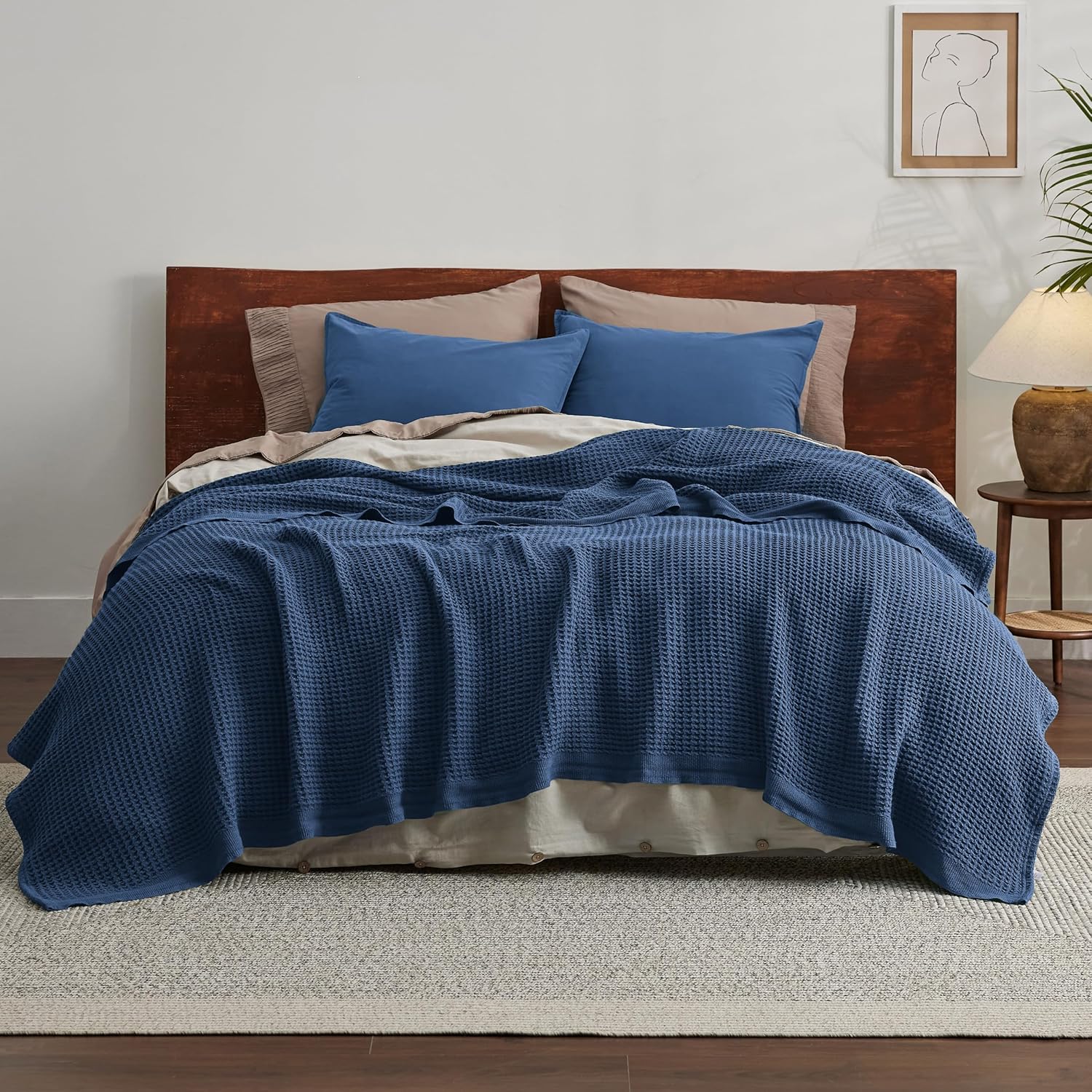 Lichtgewicht Katoenen Wafelplaid Tweepersoonsbed Zacht Ademend Deken Scandinavisch Design 90x90 cm Woonkamer | Sansoti