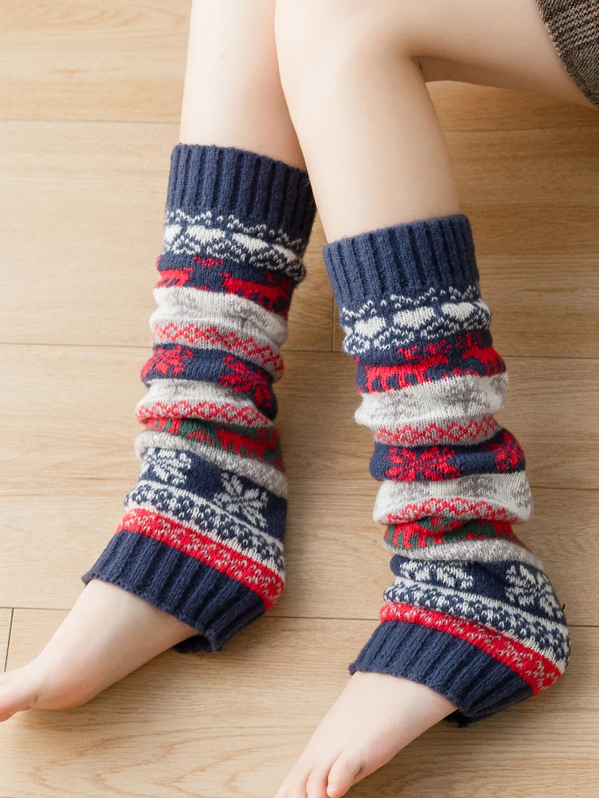 Knitted Leg Warmers for Women Winter Acrylic Long 43cm Snowflake Pattern Flexible Comfortable Warm Cozy | Sansoti