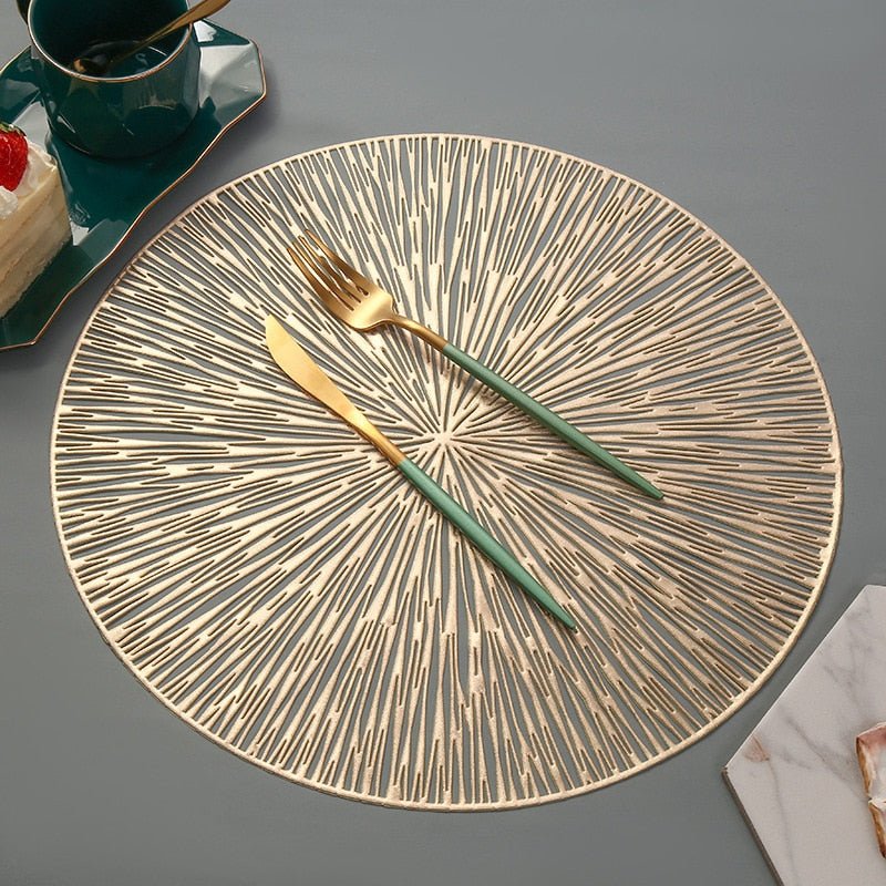 Ronde Placemat met Uitsnijding Nebuladesign Goud Rose Gold Zwart Stijlvol Tafeldecoratie 38cm Diameter PVC Antislip voor Eettafel Diner | Sansoti