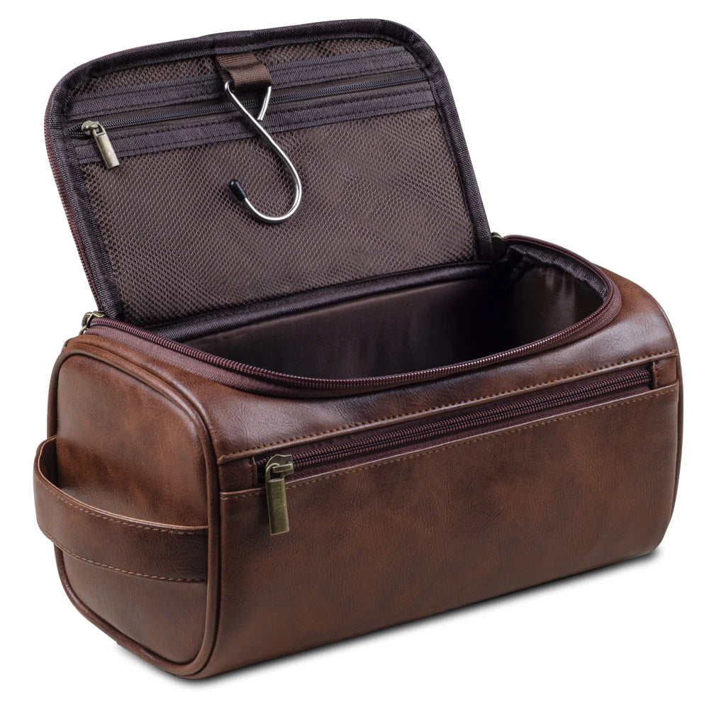 Toilettas van Leer met Haak – Compacte Reisorganizer 25x13x13 cm voor Verzorgingsproducten en Toiletartikelen | Sansoti