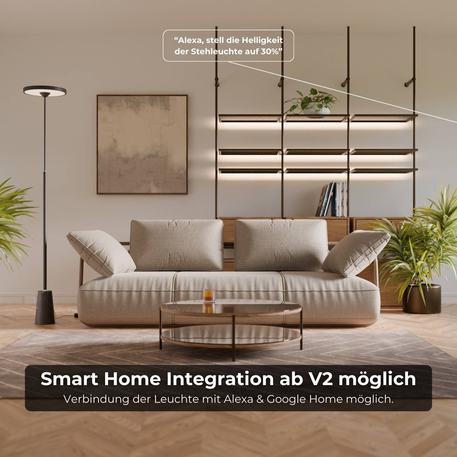 Design vloerlamp met natuurstenen voet en sculpturale vorm – Lunara