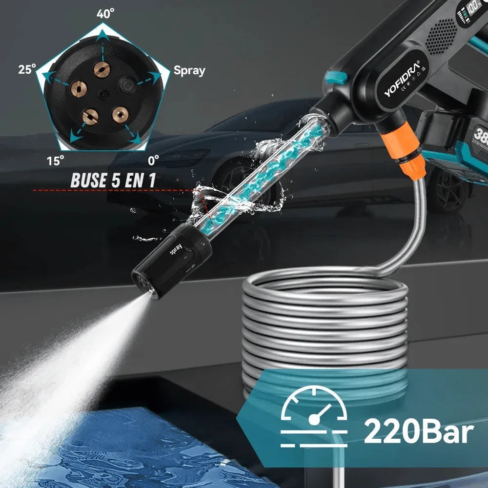 Draadloze Hogedrukreiniger 220 Bar Accu Tuingereedschap Terrassen Auto Gevel Reinigen 5 Functies Mobiel | Sansoti