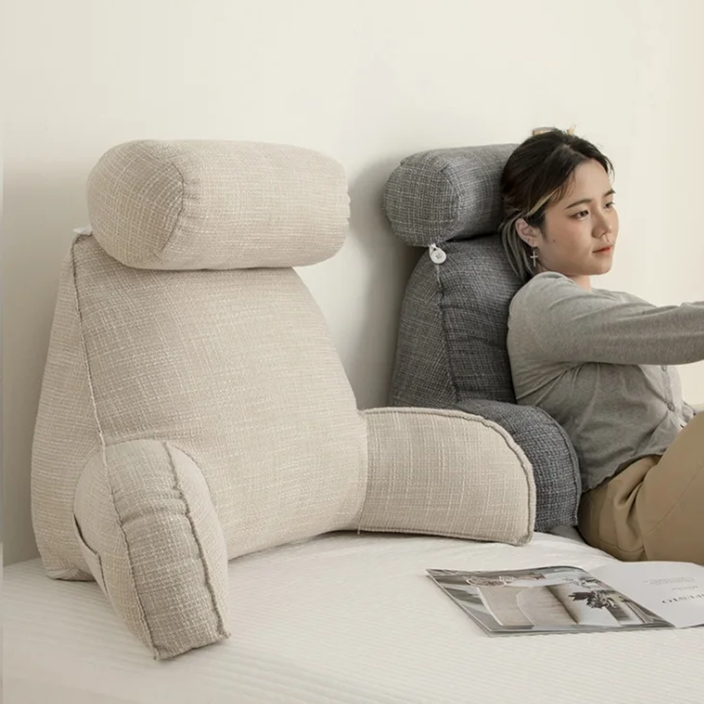 Coussin ergonomique de soutien dorsal avec appuie-tête réglable et housse en coton amovible pour un confort d’assise optimal à la maison | Sansoti