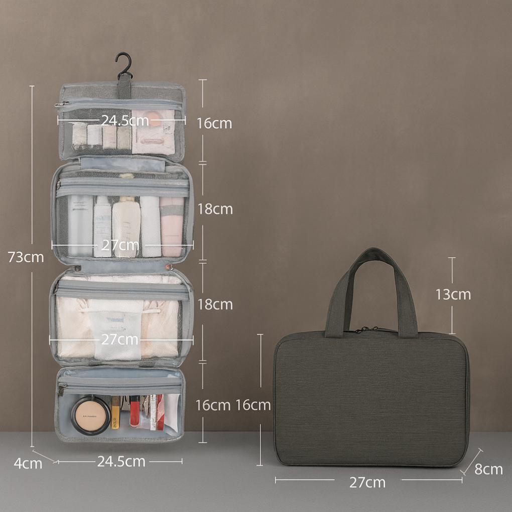 Hanging Toiletry Bag with Removable Organizers, Hook and Compartments, Waterproof for Shower, Bathroom, Travel and Camping | Sansoti
