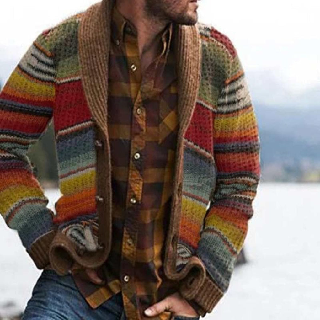 Gestrickte Herrenweste mit Schalkragen, warme Strickjacke mit offener Vorderseite, lockere Passform, bequemer Strickpullover | Sansoti