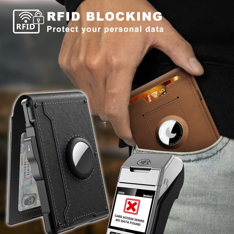 Compacte Portemonnee met RFID-bescherming Geldclip Aluminium Leer Kaarthouder voor 18 Passen Stijlvol Slim | Sansoti