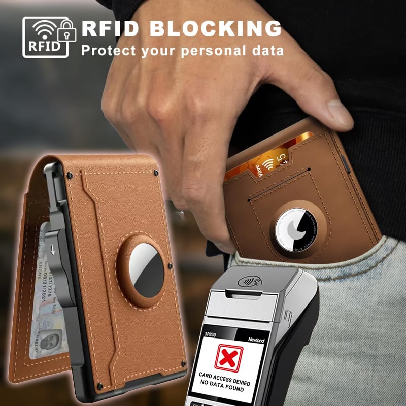 Compacte Portemonnee met RFID-bescherming Geldclip Aluminium Leer Kaarthouder voor 18 Passen Stijlvol Slim | Sansoti
