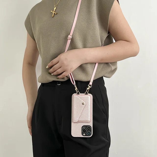 Porte-téléphone crossbody en cuir avec porte-cartes, bandoulière, dragonne, fermoir magnétique et fonction mains libres | Sansoti