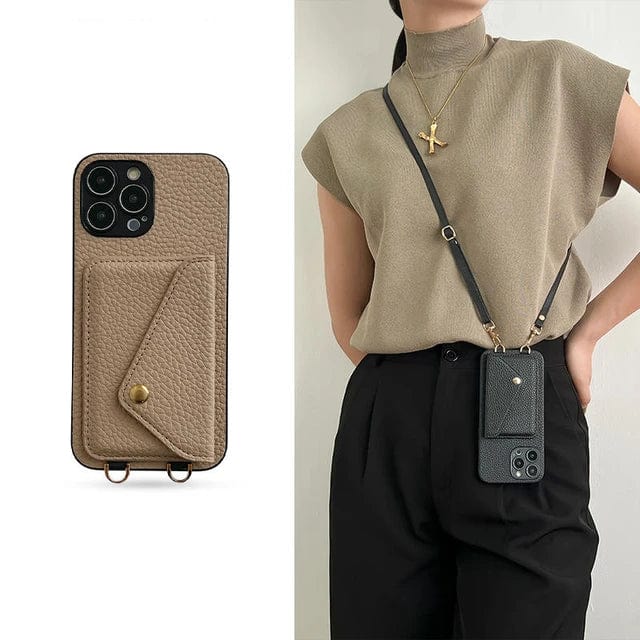 Porte-téléphone crossbody en cuir avec porte-cartes, bandoulière, dragonne, fermoir magnétique et fonction mains libres | Sansoti