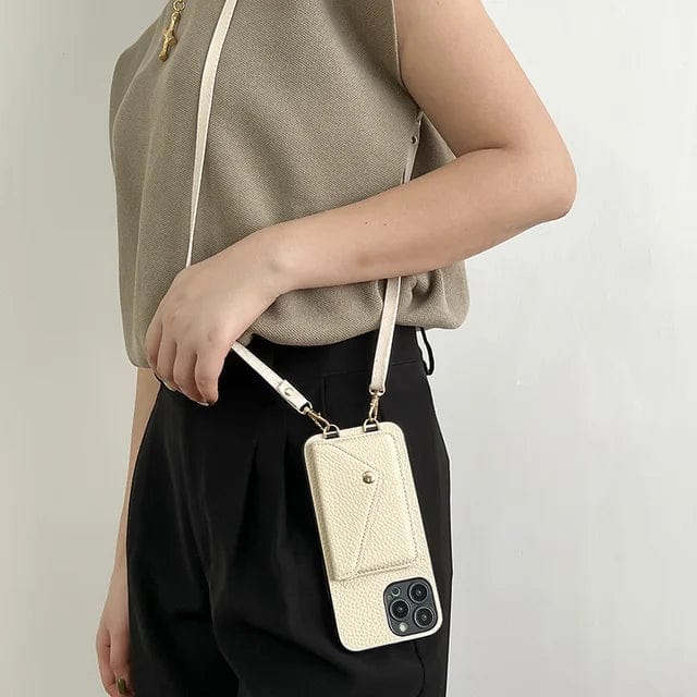 Porte-téléphone crossbody en cuir avec porte-cartes, bandoulière, dragonne, fermoir magnétique et fonction mains libres | Sansoti