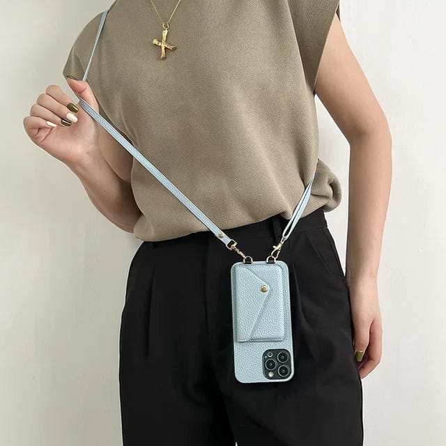 Porte-téléphone crossbody en cuir avec porte-cartes, bandoulière, dragonne, fermoir magnétique et fonction mains libres | Sansoti