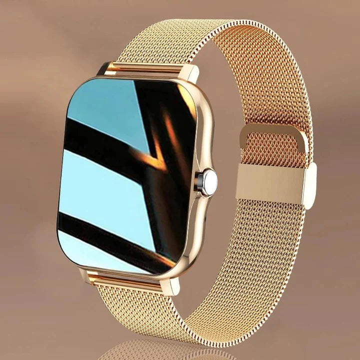 Montre connectée pour femme avec bracelet métallique, mesure de la fréquence cardiaque, podomètre, analyse du sommeil, mesure de la tension artérielle et suivi de l’activité physique | Sansoti