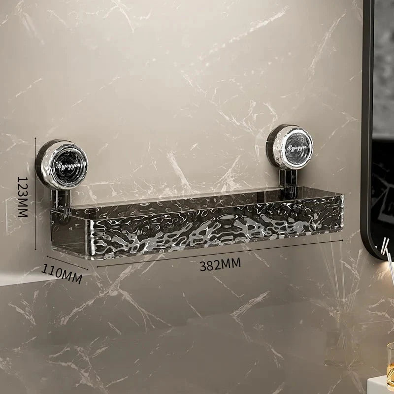 Étagère murale de salle de bains à ventouses, sans perçage, organiseur transparent gris, support de rangement à fixation murale renforcée, tablette de douche | Sansoti