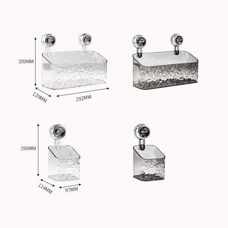 Étagère murale de salle de bains à ventouses, sans perçage, organiseur transparent gris, support de rangement à fixation murale renforcée, tablette de douche | Sansoti