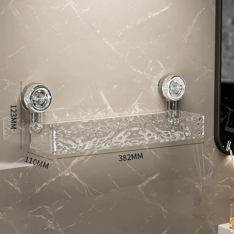 Étagère murale de salle de bains à ventouses, sans perçage, organiseur transparent gris, support de rangement à fixation murale renforcée, tablette de douche | Sansoti