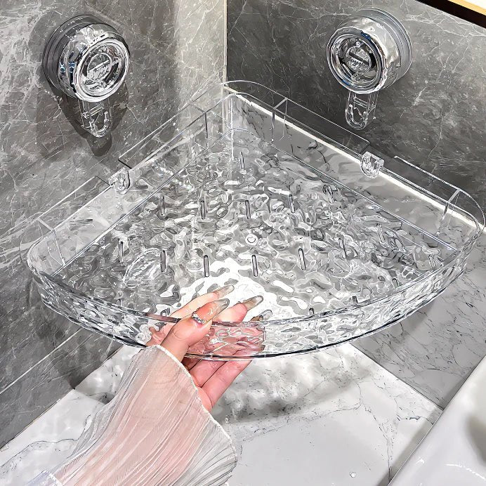 Étagère murale de salle de bains à ventouses, sans perçage, organiseur transparent gris, support de rangement à fixation murale renforcée, tablette de douche | Sansoti