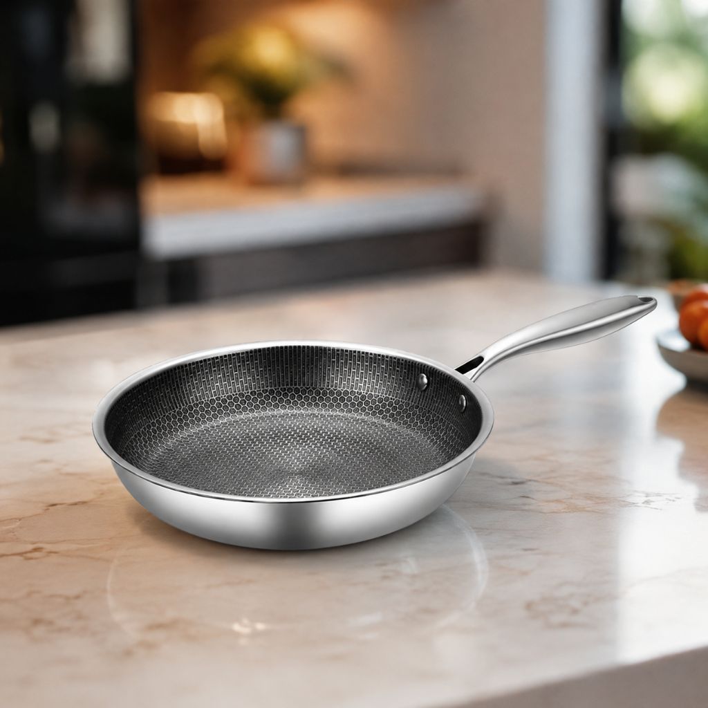 Poêle antiadhésive en acier inoxydable de 30 cm avec motif nid d’abeille, compatible induction, lavable au lave-vaisselle et dotée d’une poignée ergonomique pour la cuisine | Sansoti