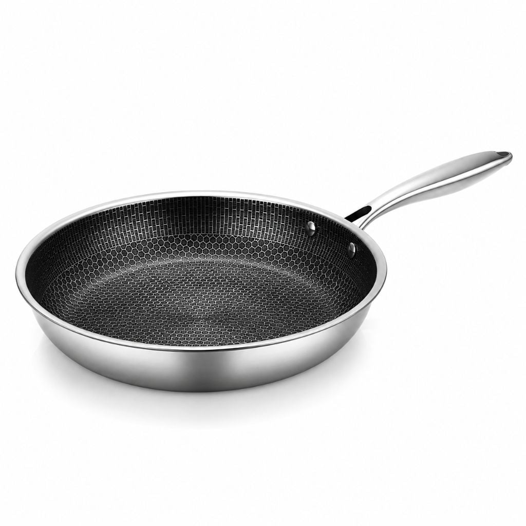 Poêle antiadhésive en acier inoxydable de 30 cm avec motif nid d’abeille, compatible induction, lavable au lave-vaisselle et dotée d’une poignée ergonomique pour la cuisine | Sansoti