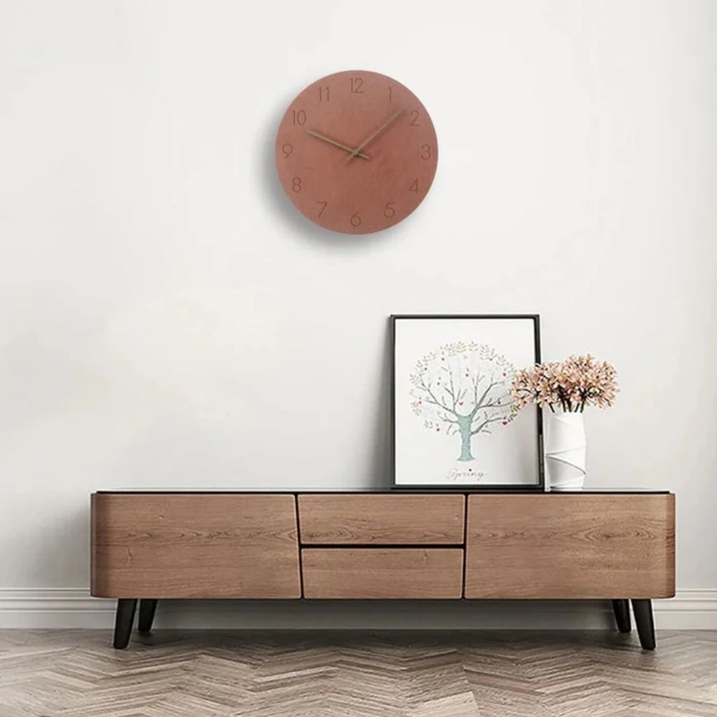 Houten Wandklok Stil Uurwerk Scandinavisch Design 29cm Rond Minimalistisch Woonkamer Slaapkamer Kantoor | Sansoti