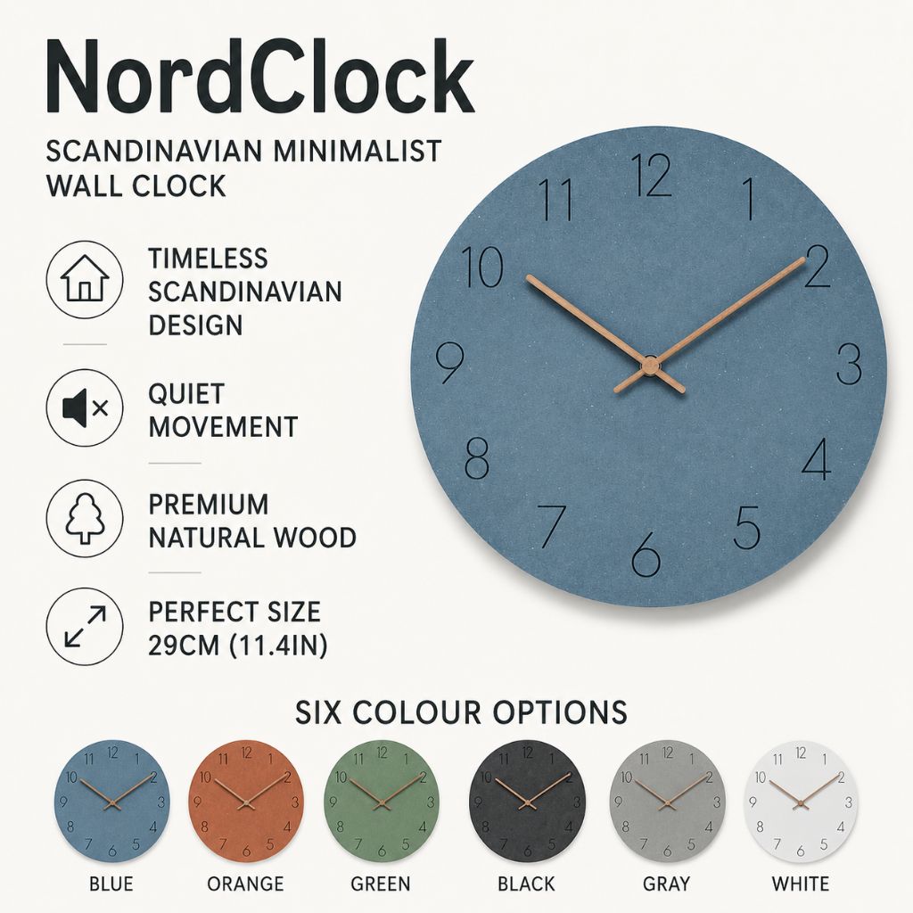 Houten Wandklok Stil Uurwerk Scandinavisch Design 29cm Rond Minimalistisch Woonkamer Slaapkamer Kantoor | Sansoti