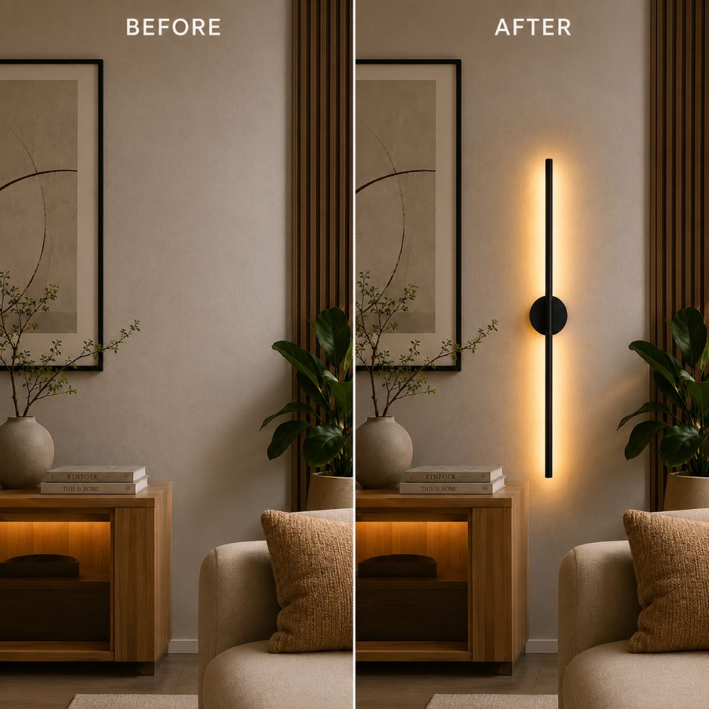 Liniowa lampa ścienna LED, czarna, z matowego aluminium, smukły nowoczesny design, nastrojowe oświetlenie do sypialni, salonu i przedpokoju | Sansoti