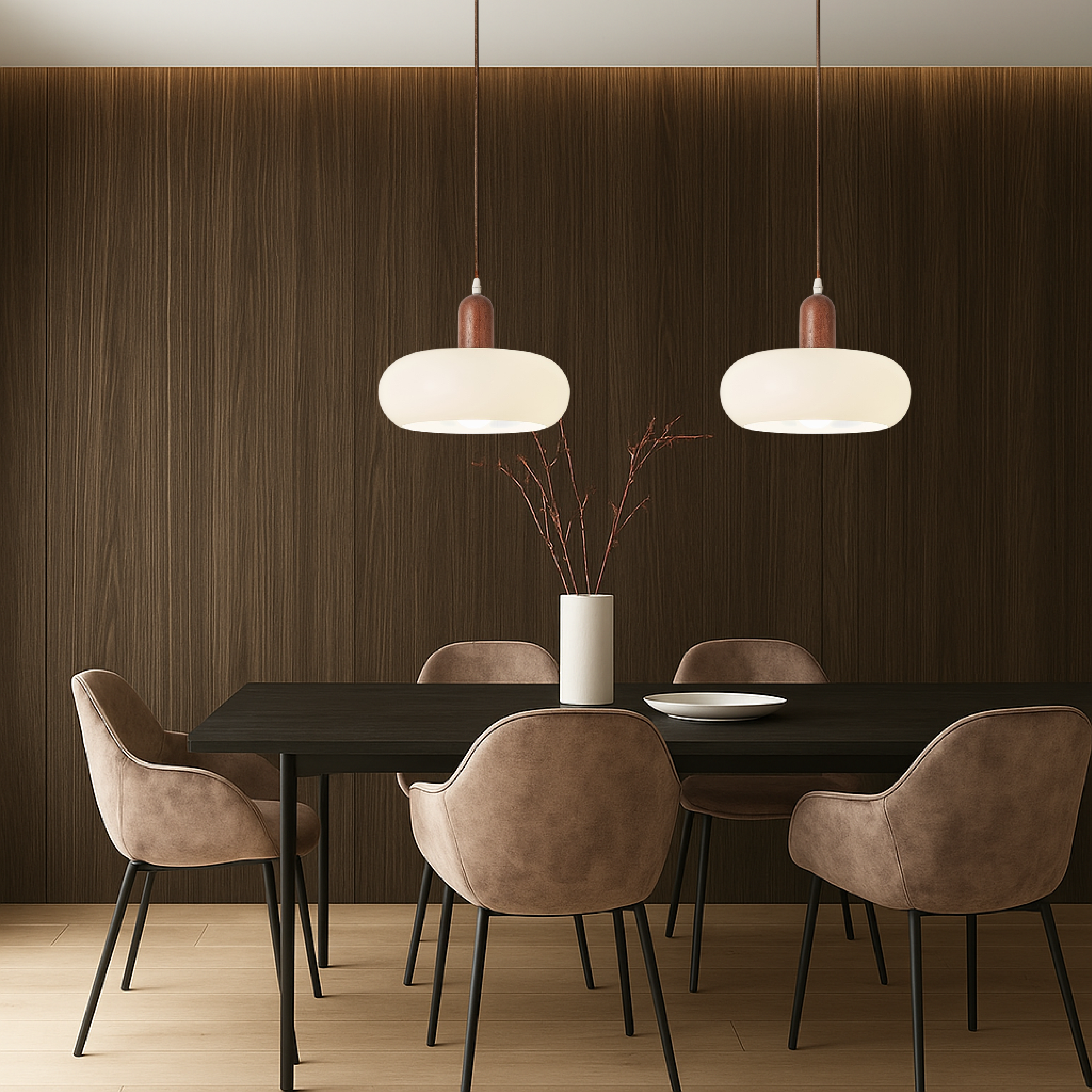 Suspension crème en bois et verre, design scandinave E27, réglable, pour salle à manger, bar, intérieur moderne, salon | Sansoti