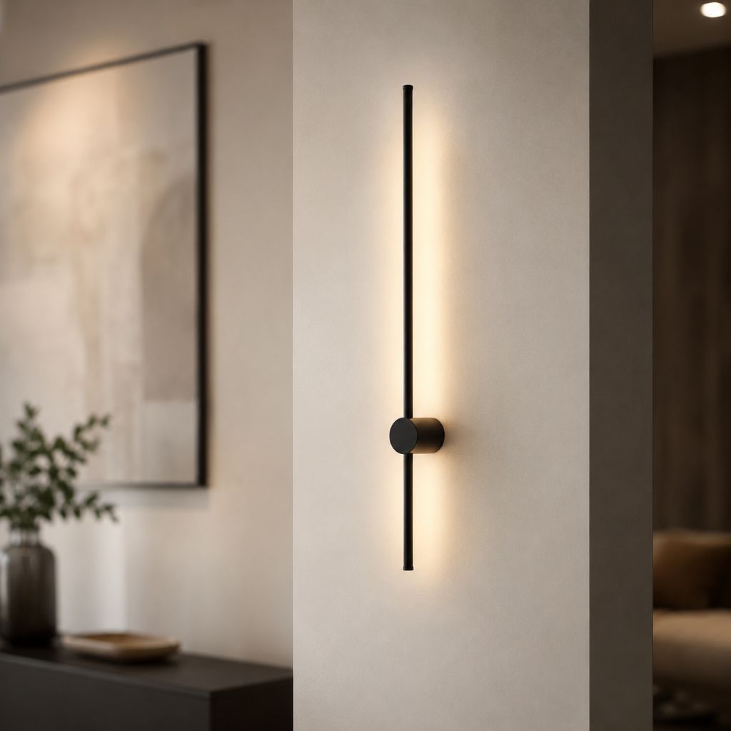 Minimalistische LED-Wandleuchte aus Aluminium 60–80 cm Schwarz Gold Wohnzimmer Schlafzimmer Flur Modernes, schlichtes Design | Sansoti