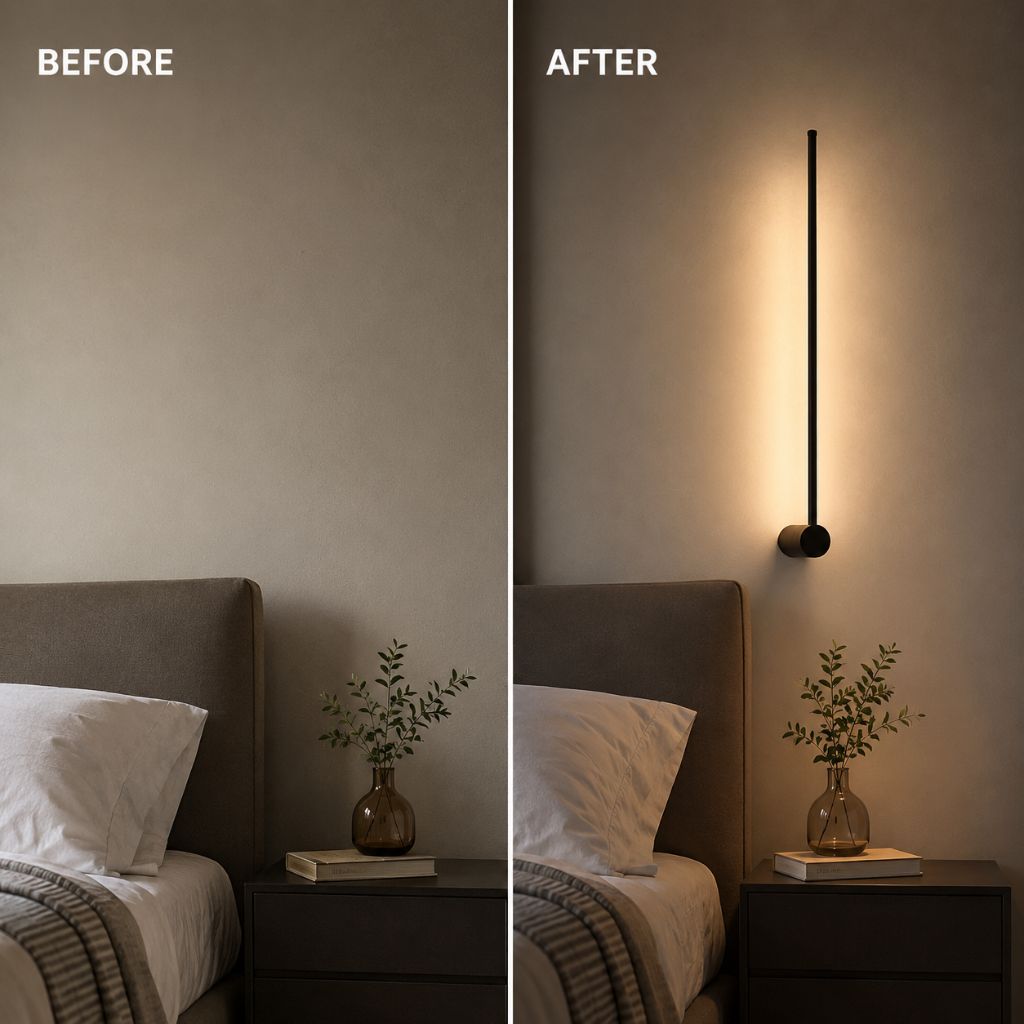 Minimalistische LED-Wandleuchte aus Aluminium 60–80 cm Schwarz Gold Wohnzimmer Schlafzimmer Flur Modernes, schlichtes Design | Sansoti