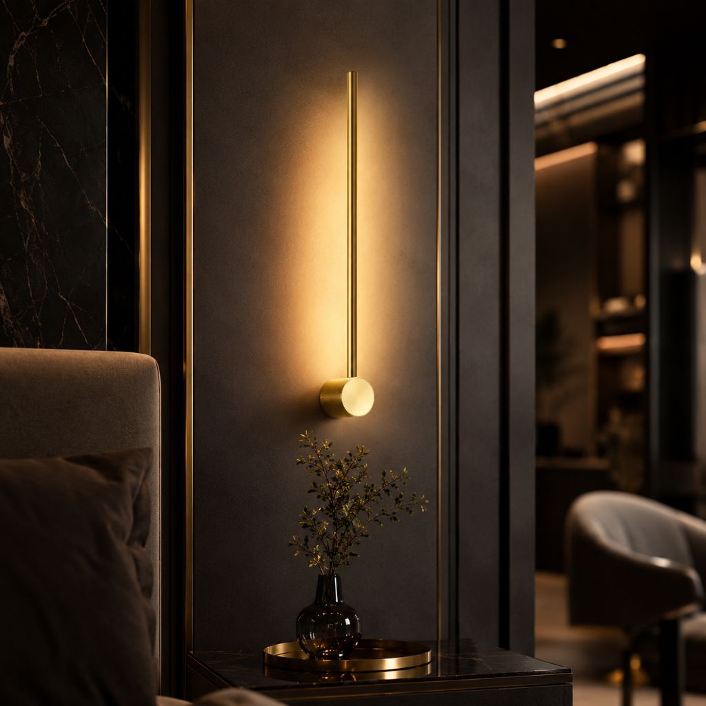 Minimalistische LED-Wandleuchte aus Aluminium 60–80 cm Schwarz Gold Wohnzimmer Schlafzimmer Flur Modernes, schlichtes Design | Sansoti