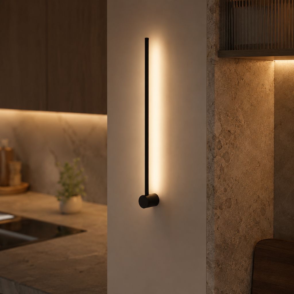 Minimalistische LED-Wandleuchte aus Aluminium 60–80 cm Schwarz Gold Wohnzimmer Schlafzimmer Flur Modernes, schlichtes Design | Sansoti