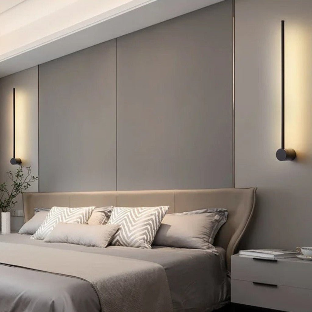 Minimalistische LED-Wandleuchte aus Aluminium 60–80 cm Schwarz Gold Wohnzimmer Schlafzimmer Flur Modernes, schlichtes Design | Sansoti