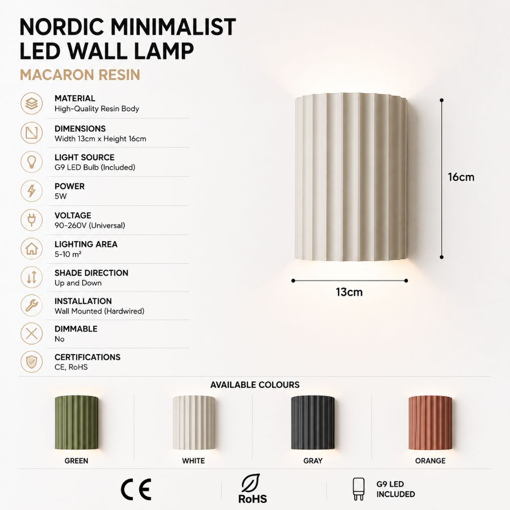 Wandlamp Geribbeld Hars G9 Pastellicht Omhoog Omlaag Verlichting Gangen Slaapkamer Trappenhuis Kinderkamer | Sansoti