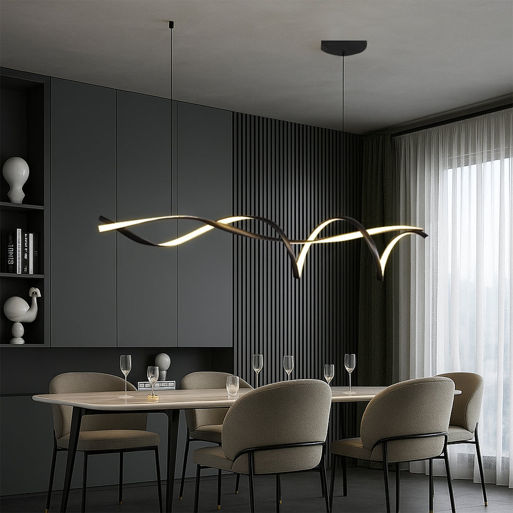 Suspension scandinave pour table de cuisine design linéaire E27 réglable pour salle à manger, îlot de cuisine et bar minimaliste | Sansoti