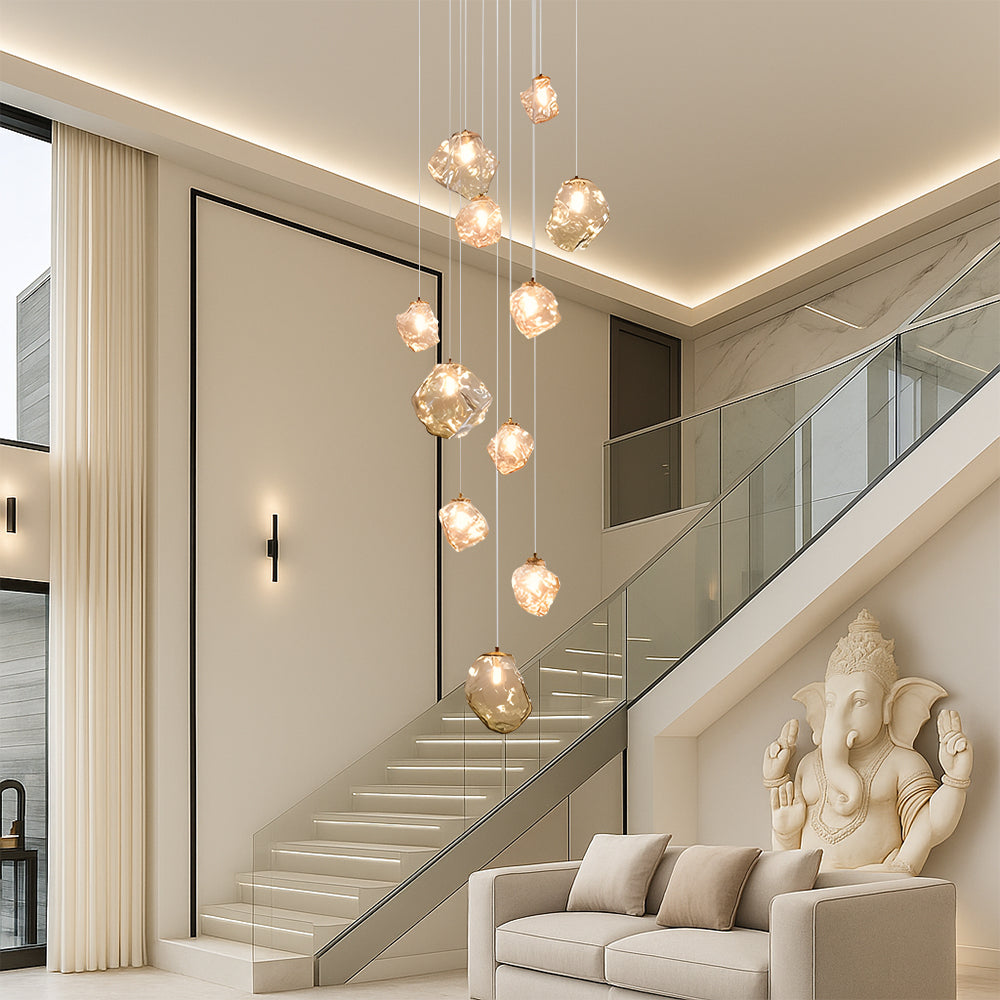 Lustre sculptural pour cage d’escalier, LED réglable et dimmable, lumière chaude, design moderne et minimaliste | Sansoti
