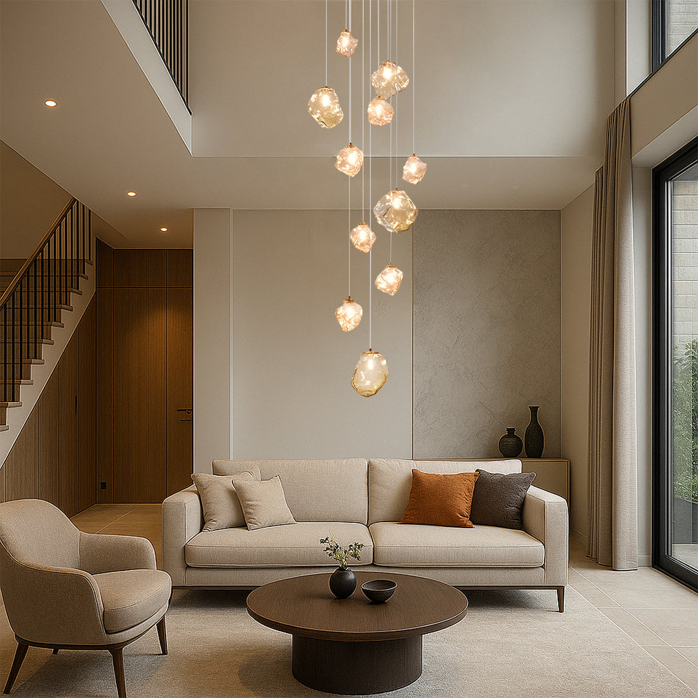 Lustre sculptural pour cage d’escalier, LED réglable et dimmable, lumière chaude, design moderne et minimaliste | Sansoti