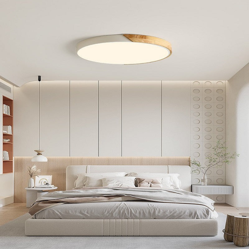 Plafonnier rond en bois avec éclairage LED pour salon, chambre, hall, design scandinave, dimmable | Sansoti