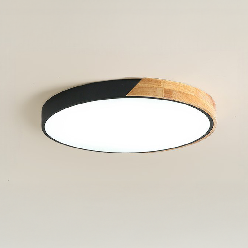Plafonnier rond en bois avec éclairage LED pour salon, chambre, hall, design scandinave, dimmable | Sansoti