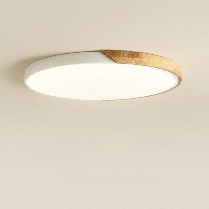 Plafonnier rond en bois avec éclairage LED pour salon, chambre, hall, design scandinave, dimmable | Sansoti