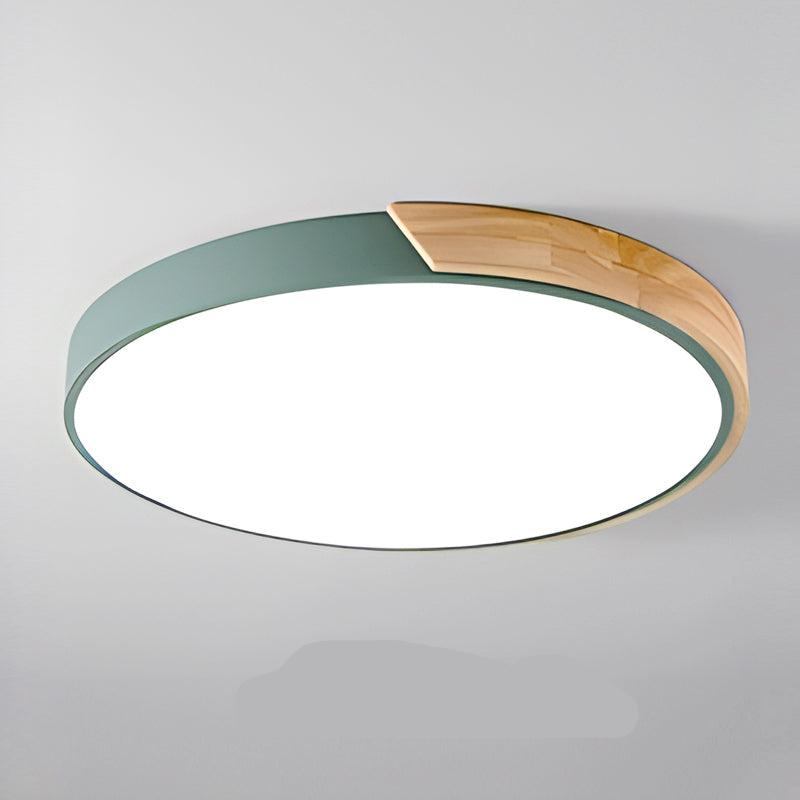 Scandinavian Ceiling Lamp with Wood Accent Macaron Shape Modern Ambient Lighting Living Room Bedroom | Sansoti
