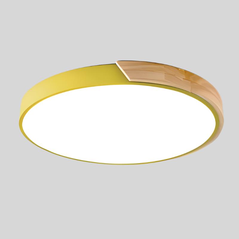 Scandinavian Ceiling Lamp with Wood Accent Macaron Shape Modern Ambient Lighting Living Room Bedroom | Sansoti