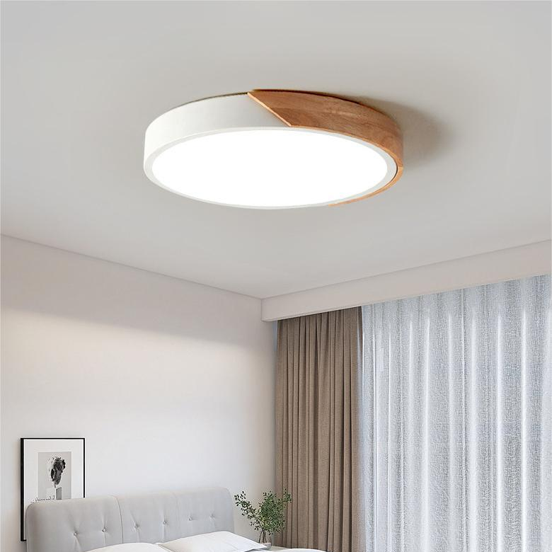 Scandinavian Ceiling Lamp with Wood Accent Macaron Shape Modern Ambient Lighting Living Room Bedroom | Sansoti