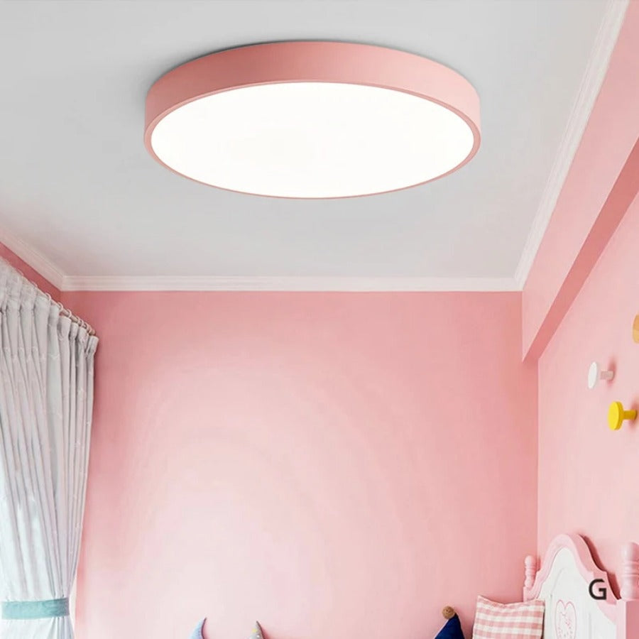 Scandinavian Ceiling Lamp with Wood Accent Macaron Shape Modern Ambient Lighting Living Room Bedroom | Sansoti