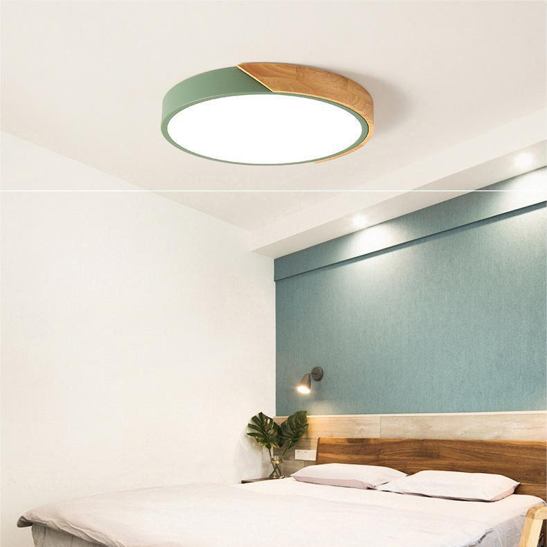Scandinavian Ceiling Lamp with Wood Accent Macaron Shape Modern Ambient Lighting Living Room Bedroom | Sansoti