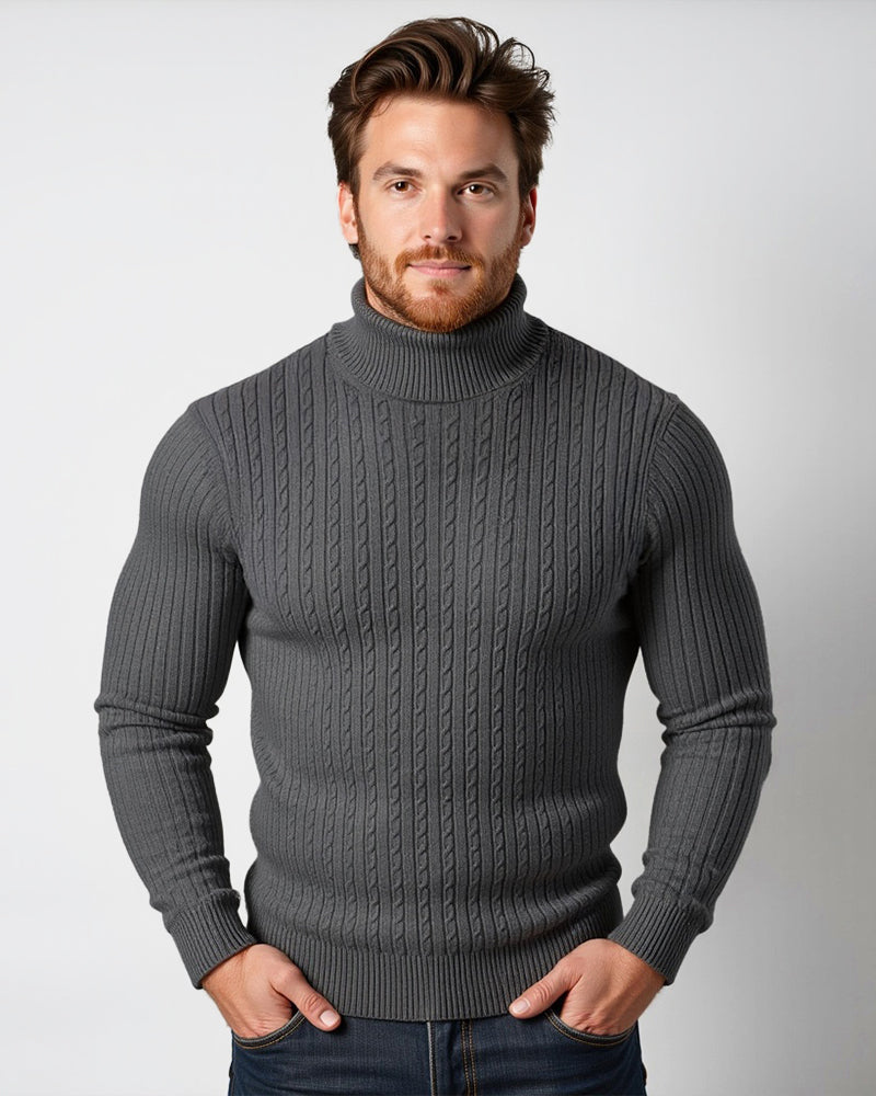 Rollkragenpullover mit Zopfmuster – Gerippter Rollkragen – Zeitlose Eleganz – Strukturierte Ärmel – Damenpullover | Sansoti