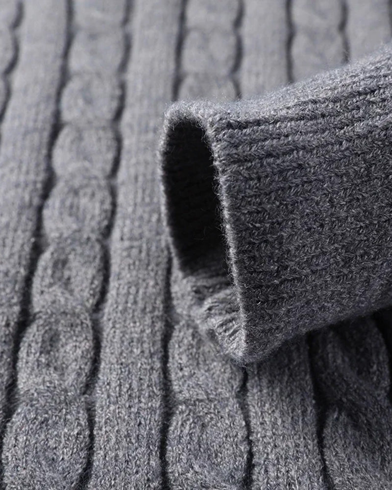 Halflange Rits Trui Kabelbreisel Geribbelde Kraag Gestructureerde Mouwen Verfijnde Stijl Warmte Comfort | Sansoti