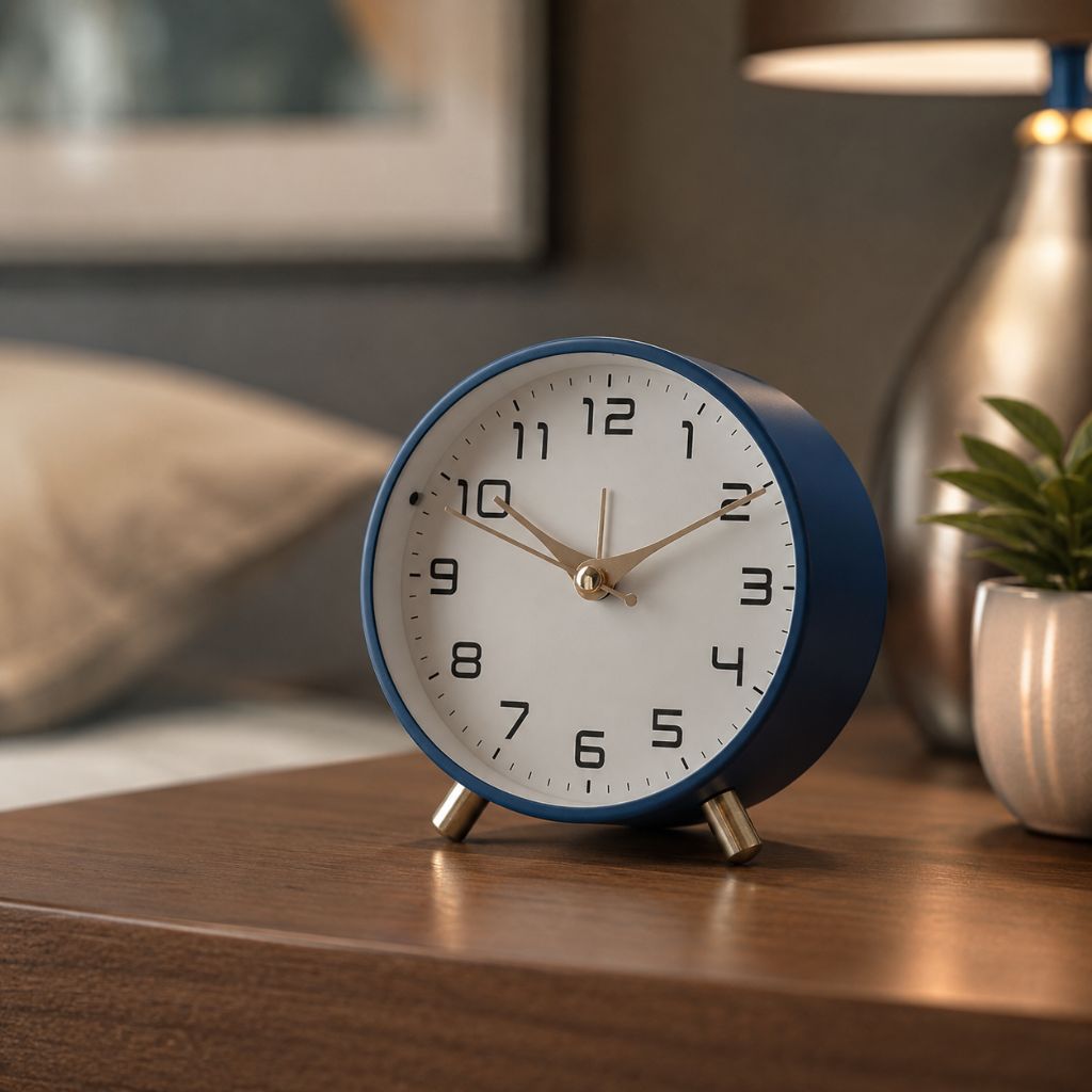 Leise Tischuhr aus Metall im skandinavischen Design, Durchmesser 12 cm, Blau Grün Weiß Schwarz Gelb Rosa, Wohnzimmer Schreibtisch | Sansoti