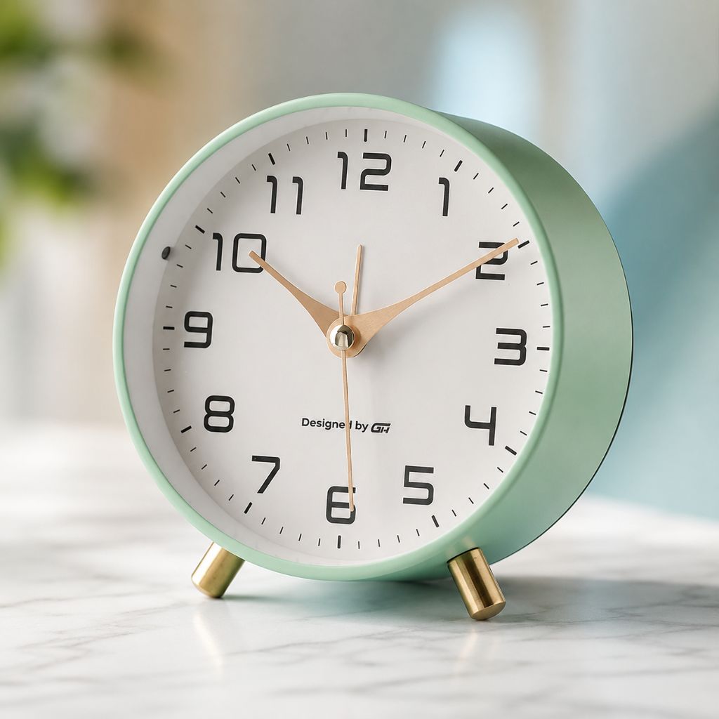 Leise Tischuhr aus Metall im skandinavischen Design, Durchmesser 12 cm, Blau Grün Weiß Schwarz Gelb Rosa, Wohnzimmer Schreibtisch | Sansoti