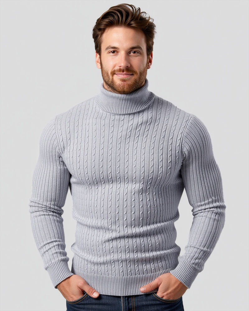Rollkragenpullover mit Zopfmuster – Gerippter Rollkragen – Zeitlose Eleganz – Strukturierte Ärmel – Damenpullover | Sansoti